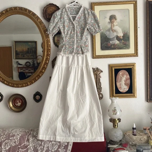 Vintage | Dresses | Vintage Cottagecore Dress Set With Cotton Maxi Dress  And Ditsy Floral Blouse | Poshmark